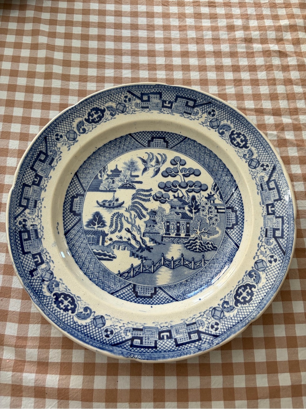 Vintage Blue and White Transferware Scenic Dinner Plate